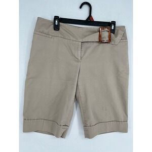 AB Studio Bermuda Shorts Womens 8 Buckle Detail Cuffed Khaki Tan 0472J84